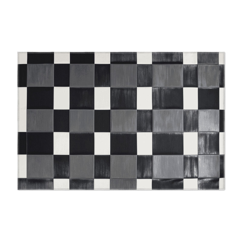 Checkered Gray Indoor and Outdoor Area Rug, Rectangle 3' x 5'