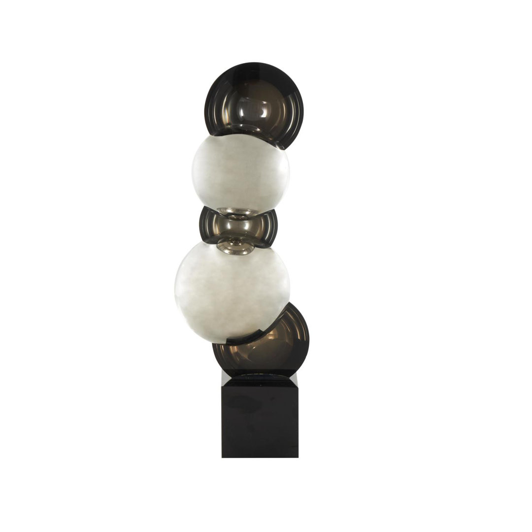 Cole And Grey Glass Stacked Orb Abstract Sculpture With Black Base Ivy Bronx