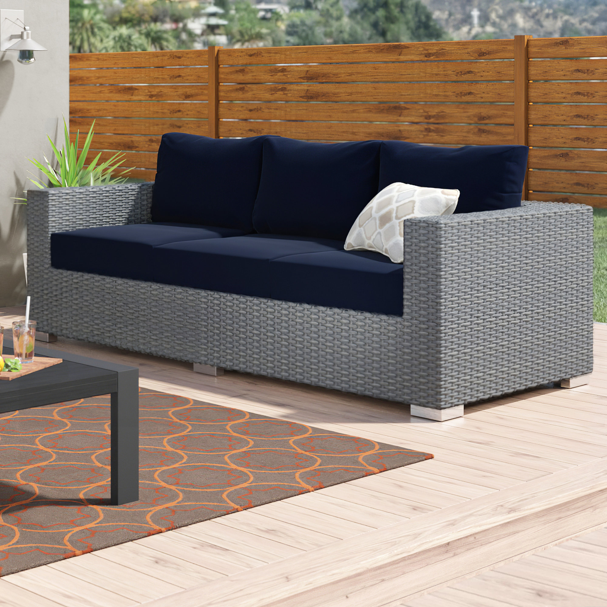 Modway Sojourn Canvas Navy Outdoor Patio Sunbrella Sofa