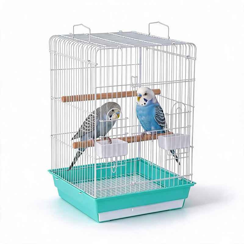 Bird Cage with Perches and Food Bowls for Small Birds, 47.5 x 47.5 x 68.5cm Portable Travel Cage with Pull-Out Tray, Removable Grille Handle, Swing and Feeders for Budgies, Finches, Small Parrots