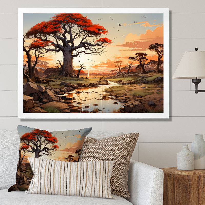«African Baobab Tales II» sur toile, H 16 po x l 32 po x P 1 po, Cadre photo blanc