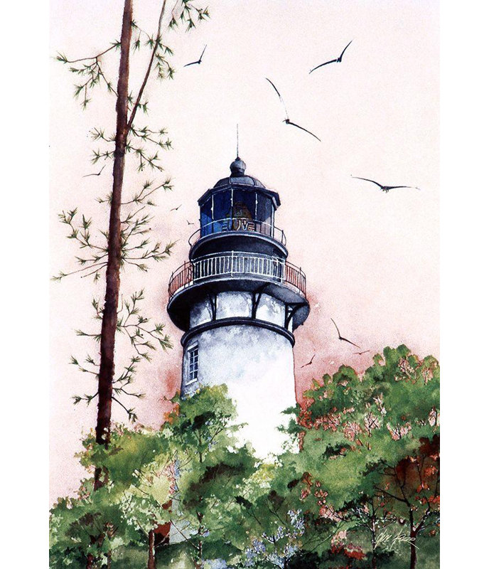 «Breakwater Bay Rizzo», art sur toile tendue à la galerie Gene: phare de l'île Amelia, Floride, H 18 po x l 14 po