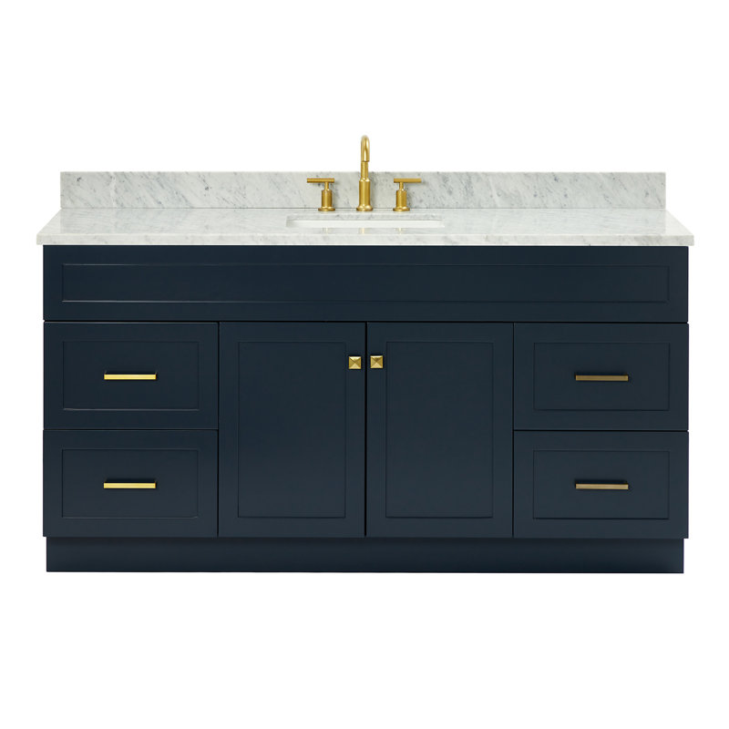 Partham 67'' Single Bathroom Vanity with Carrara Marble Top, Blue