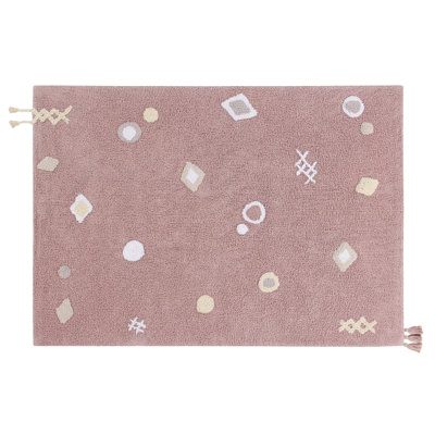 Tapis abstrait rectangulaire en coton touffeté à la main 4 pi 7 po x 6 pi 7 po abstrait nude / ivoire / blanc / vanille / beige