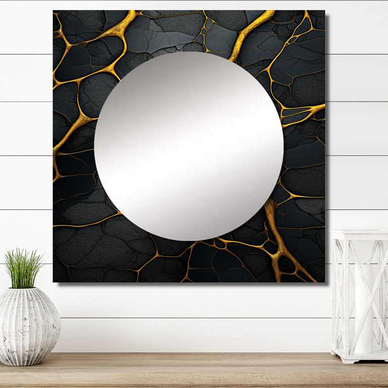 Demion - Art mural miroir de salon carré Volcano, 23 po x 23 po