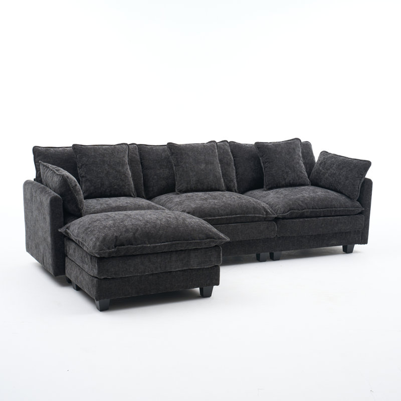 Seat Sectional Sofas with Movable Ottoman, Chenille Upholstery, Modern Home
