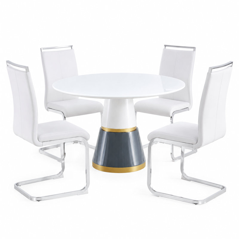 Ensemble de table de salle à manger 5 pièces Modern Modern, Blanc / argenté