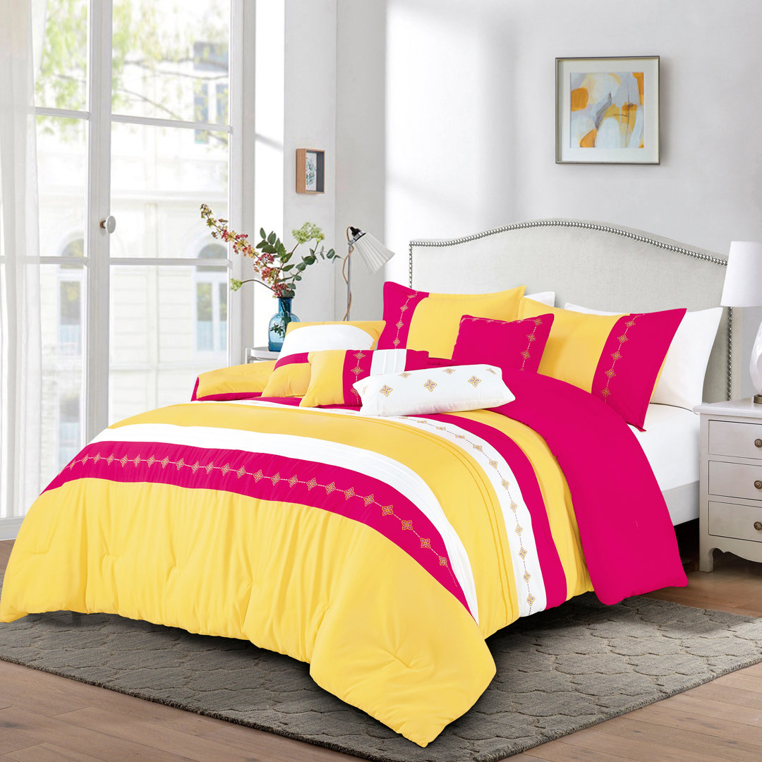 7-Pieces Luxury Quilted Embroidery Bedding Comforter Set BRHF 