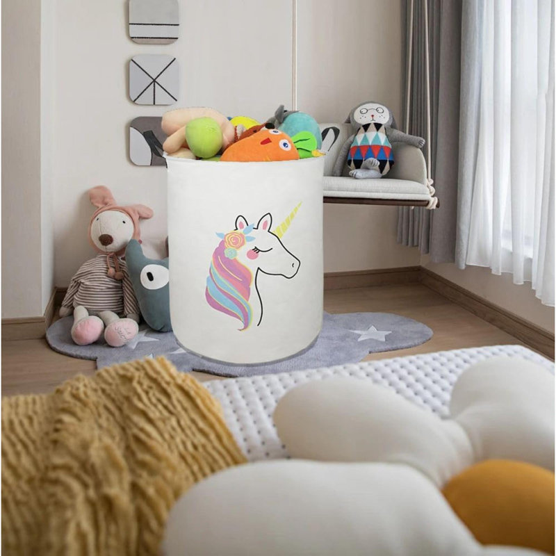 Round Laundry Clothes Hamper Laundry Basket With Handles,Storage Organizer Bins Laundry Gift Basket For Room, Bedroom Decor (Single Unicorn)