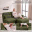 Canapé modulaire 4 places d'inspiration vintage en chenille à volants, dossier capitonné, accoudoirs arrondis et coussins lombaires, vert-855094271