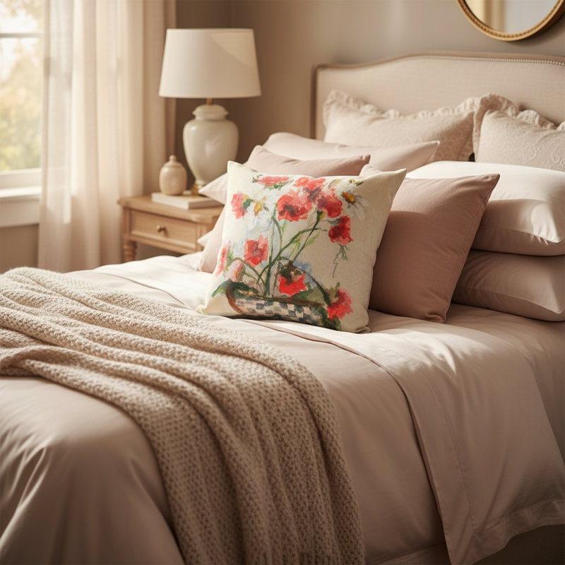 Coussin décoratif dans un vase à œillets 18 po x 18 po Carnations