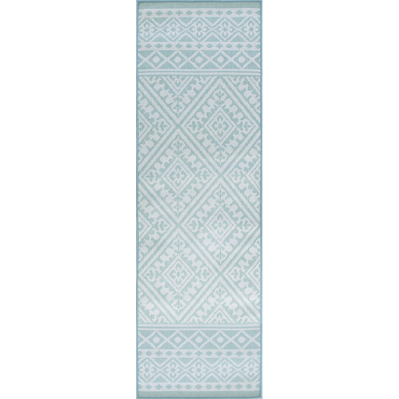 Tapis bleu clair à tissage plat Campbelltown, Tapis de couloir 2 pi 2 po x 7 pi 3 po