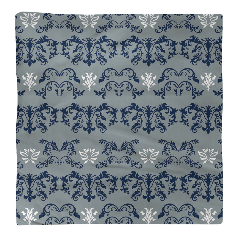 Damask Square Napkin, Cotton, Blue/Silver/White, 10" W x 10" L