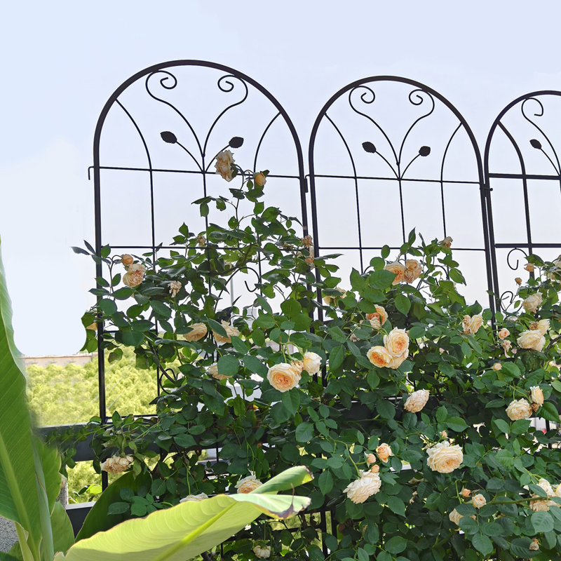 Ensemble de 4 treillis de jardin en métal 86,7 po x 19,7 po antirouille pour plantes grimpantes, support de fleurs extérieur noir