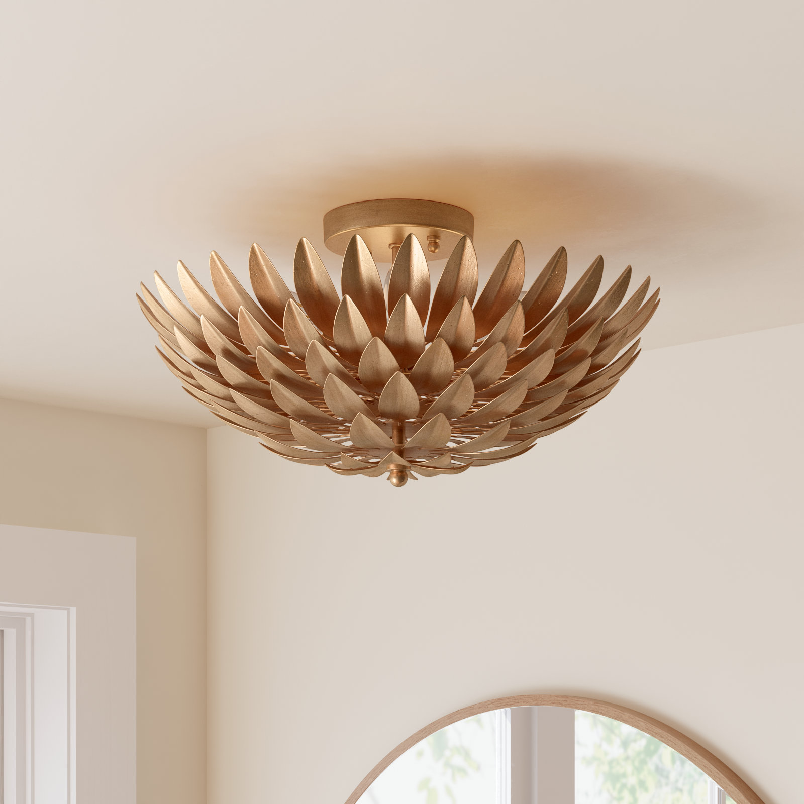 Margo 4 Light Metal Semi Flush Mount, Antique Gold