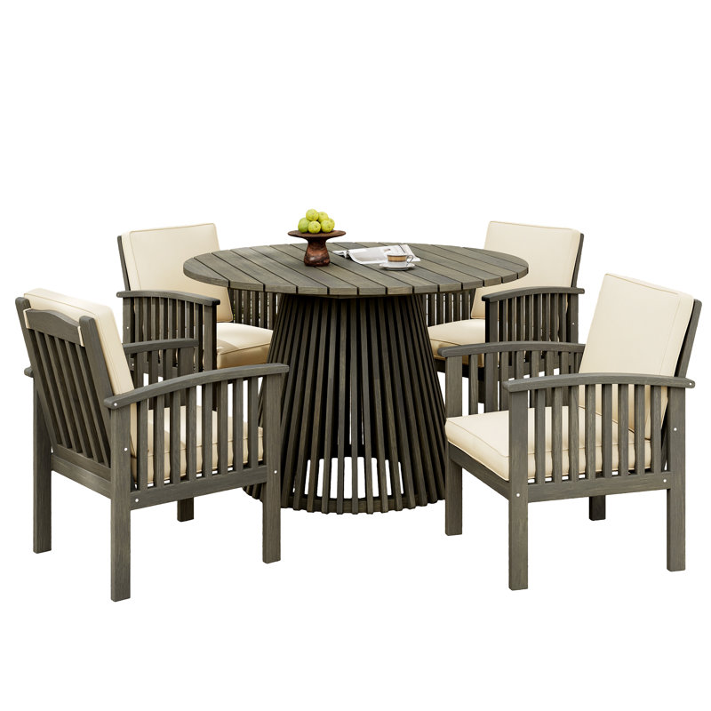 Alin Outdoor 5-Piece Acacia Wood Conversation Set With Plush Cushions