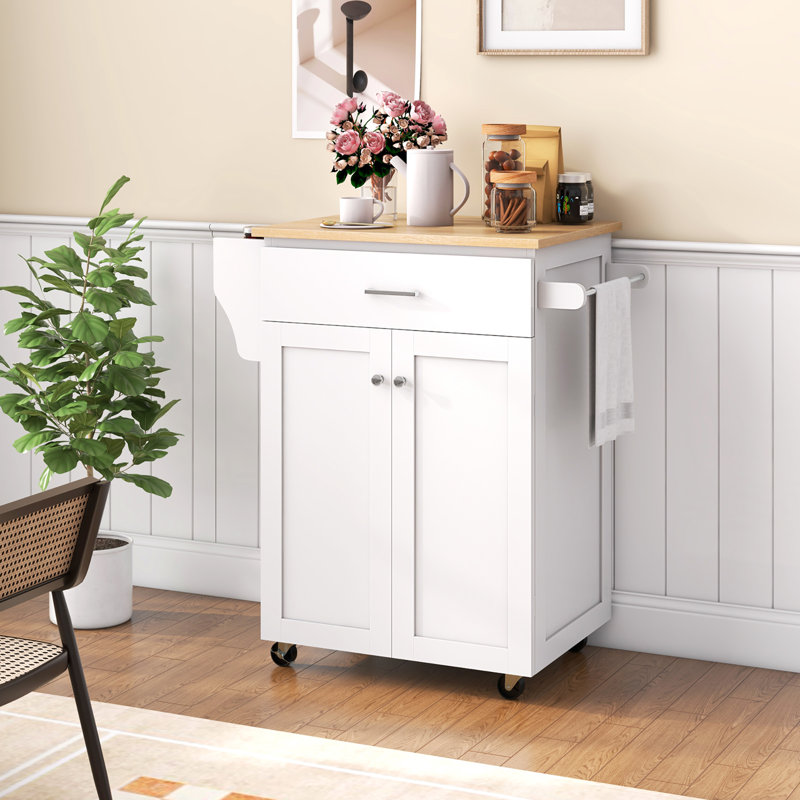 Pamphilos 32 " W Kitchen Island with Solid Wood Top, White