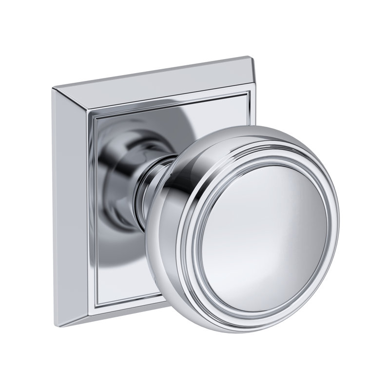 Bremerton Passage Knob with Chamfered Square Rose in Lifetime (PVD) Polished Brass, Polished Chrome