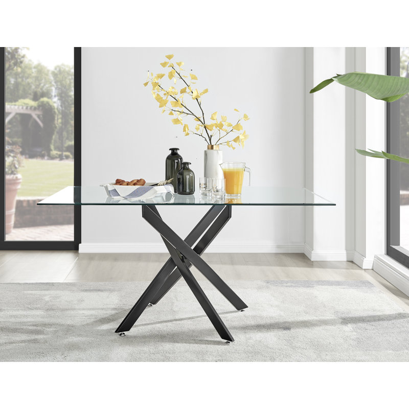 Lenworth Modern Rectangular 4 or 6 Seat Dining Table in Glass and Chrome - Kitchen Table, 35.4'' W X 59'' L