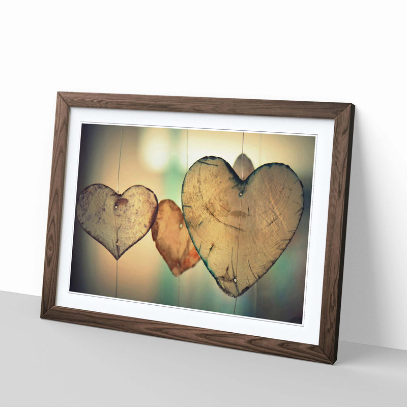 Wooden Hearts Framed Print, Walnut