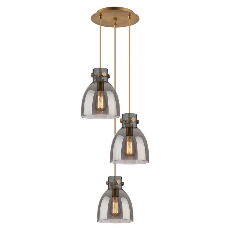 Amrith 3 - Light Cluster Pendant, Brushed Brass, Light Smoke