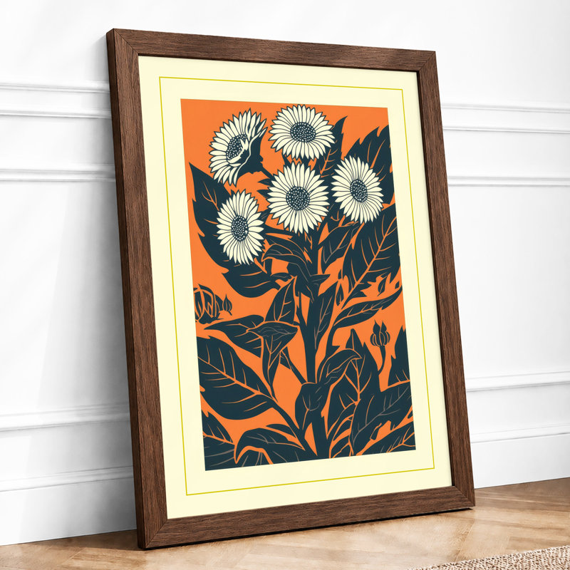 Daisy Stems Botanical - Framed Print, Walnut, A3 - 42.0 x 29.7 cm