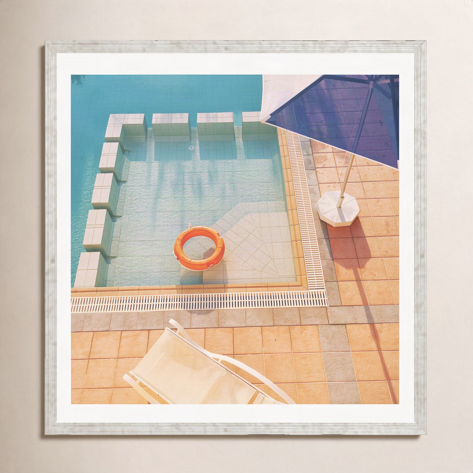 Cassia Beck Swimming Pool by Cassia Beck, 30" H x 30" W, Silver Floater Framed, No