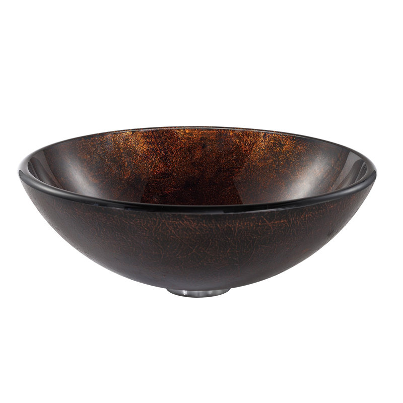 Copper Glass Circular Vessel Bathroom Sink, Oil Rubbed Bronze