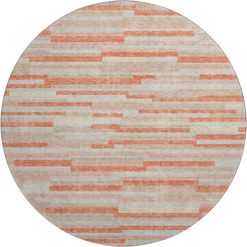 Premium Machine Washable Prisco Salmon Rug, Round 8'
