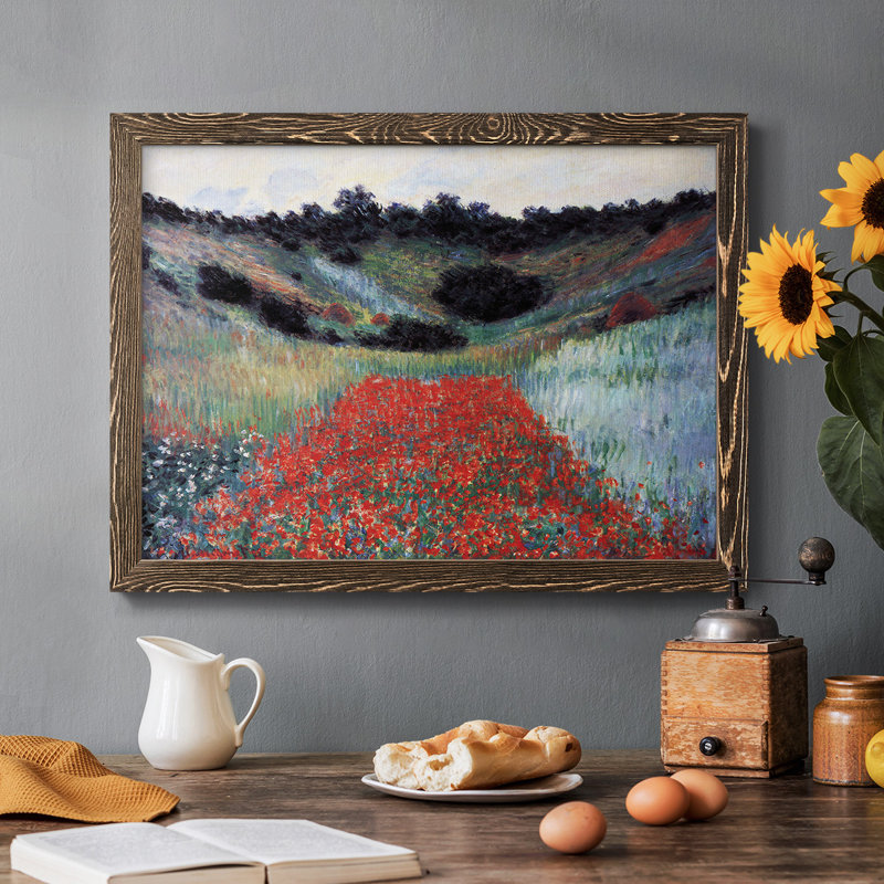 «Poppy Field In Giverny» par Monet, reproduction d'art sur toile, Cadre noyer, H 28 po x l 42 po x P 1,5 po