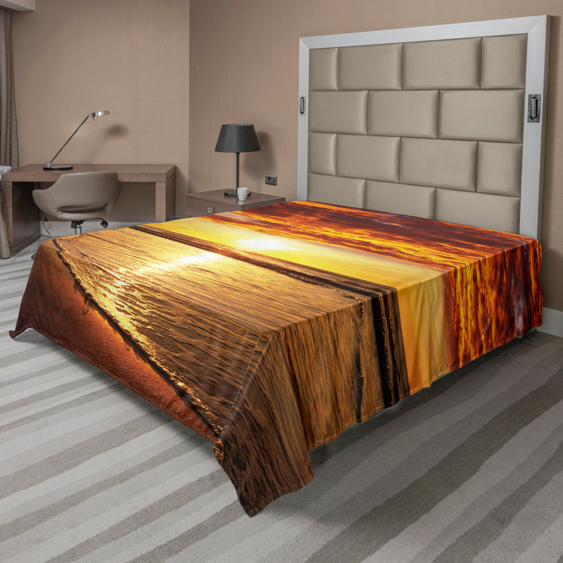 Ambesonne Hawaiian Top Flat Sheet Beach Sunset Coast Dark Orange Orange, California King