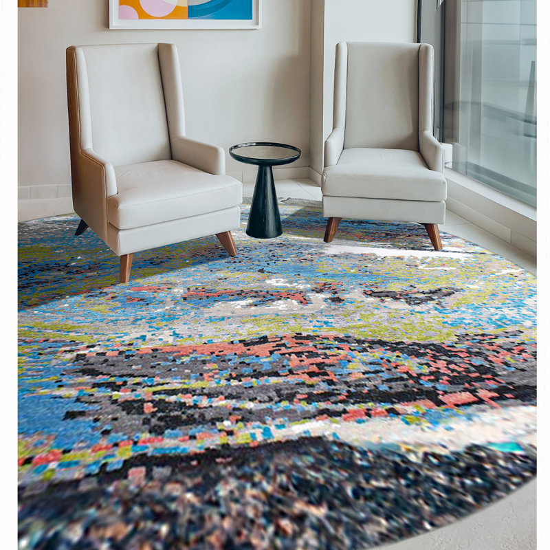 Hand Woven Wool Abstract Area Rug, Rectangle 5' x 8'