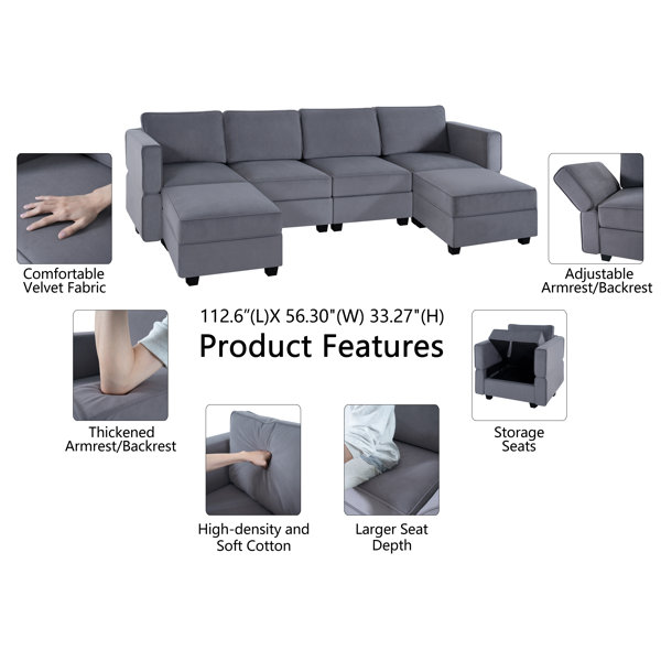 Latitude Run® Modular Sectional Sofa Couch With Storage 6 Seater ...