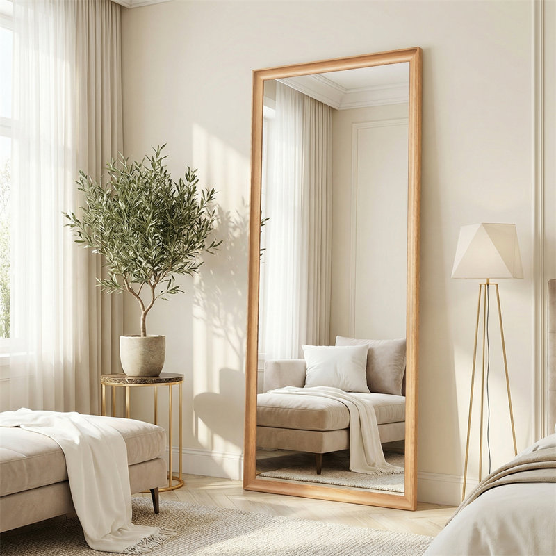 71 x 32in Full Length Mirror Modern Floor Mirror with Wood Look Frame 5mm Copper Free Silver Mirror Glass Wall Mounted or Leaning Dressing Mirror