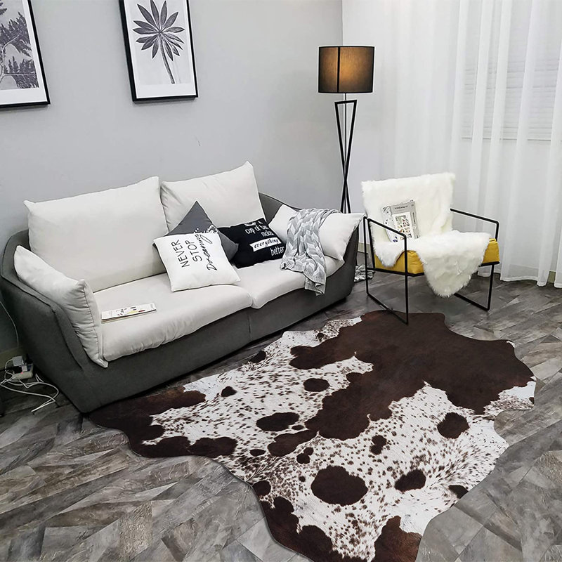 Ganote Animal Print Faux Cowhide Area Rug, Novelty 5'2" x 6'2", Brown