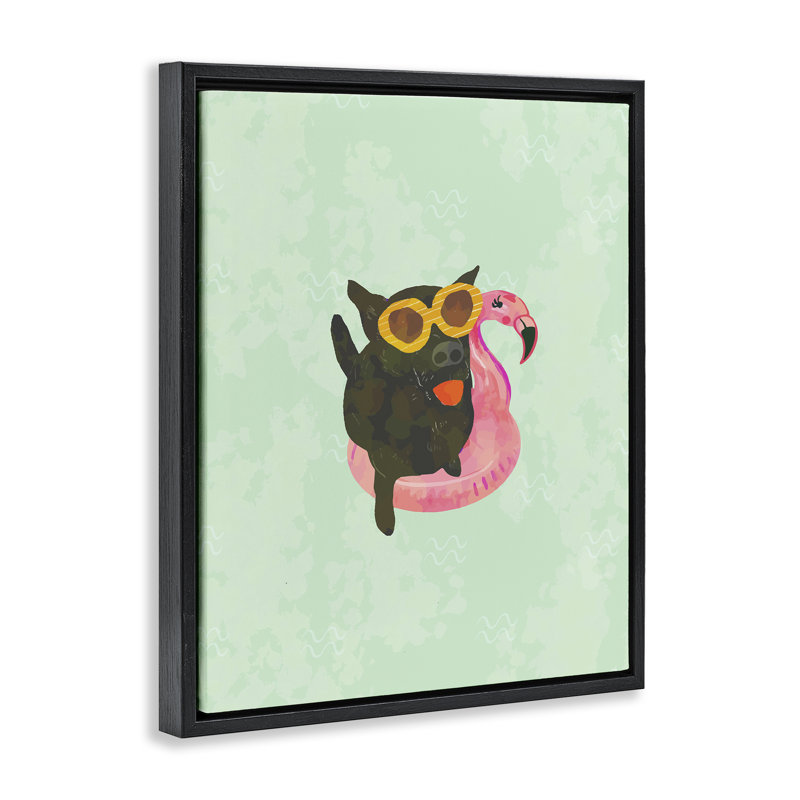 «Jet Dog with Beach Floaty», encadrée par Floater, H 31 po x l 25 po, Cadre flottant gris lustré