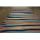 Geometric Stripes Antique Indian Long Oversized Cotton Dhurrie Flat Weave Carpet