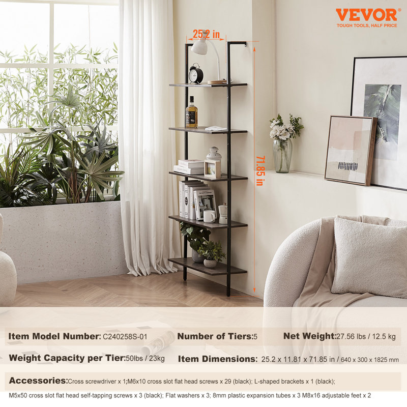 5 Piece Square Floating Shelf, Black/Vintage, 182.5cm H x 64cm W x 30cm D