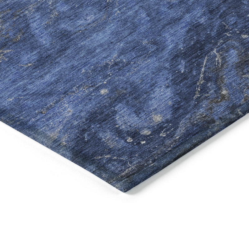 3' X 5' Blue Denim Blue And Sky Blue Abstract Washable Indoor Outdoor Area Rug