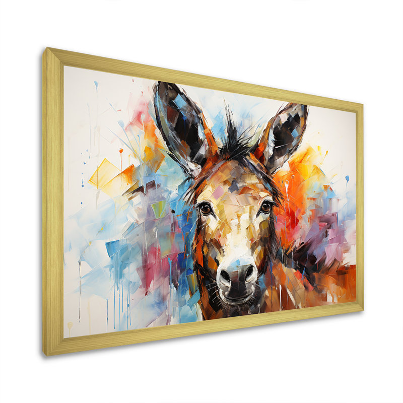 «Abstract Donkey Reverie», art mural sur toile, Cadre d'angle fermé doré, H 30 po x l 40 po x P 1,5 po