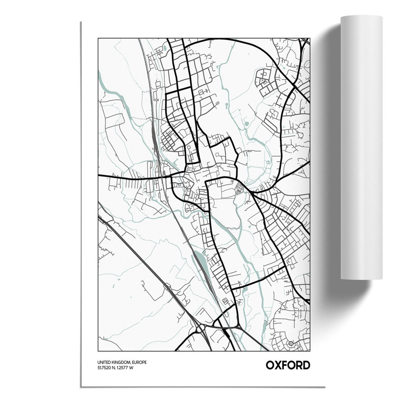 Map Oxford UK - Frameless Print, 30cm H x 21cm W x 0.1cm D