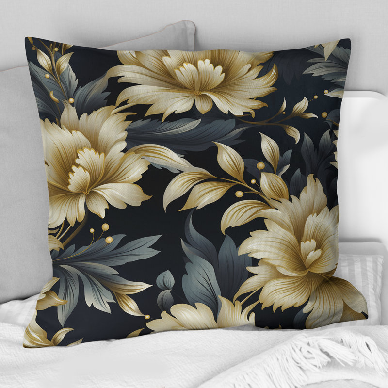 Opulence de fleur de damas noir et beige, H 18 po x l 18 po