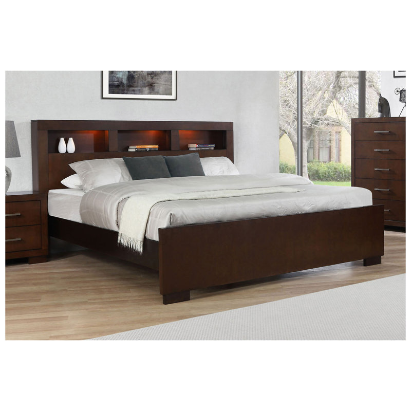 Copper Cappuccino Eastern King LED Storage Bookcase Bed