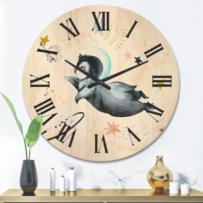 Horloge murale en bois Little Penguin