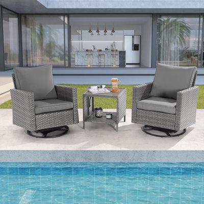 Chemin 3 Piece Wicker Seating Group with Cushions and Rocking Swivel Chairs