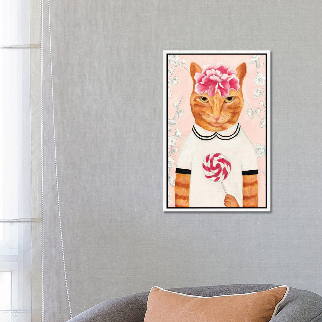 Katze mit Lollypop von Sally B - Galerie-verpackte Leinwand Giclée auf Leinwand