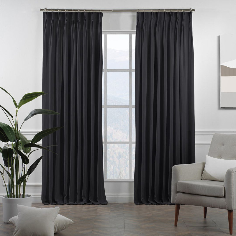 Pinch Pleated Room Darkening Extra Long & Extra Wide Decorative Curtain - Single Panel, 245cm Width x 200cm Drop, Black