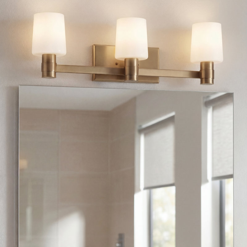 Keison Champagne Bronze 3-Light Vanity Light with Opal Glass Shades, Champagne Bronze