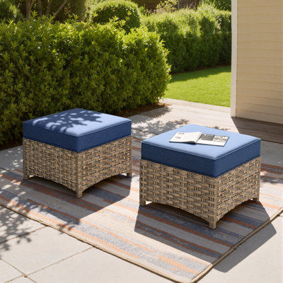 Repose-pieds d'extérieur pour patio avec coussin, repose-pieds en osier PE tissé à la main