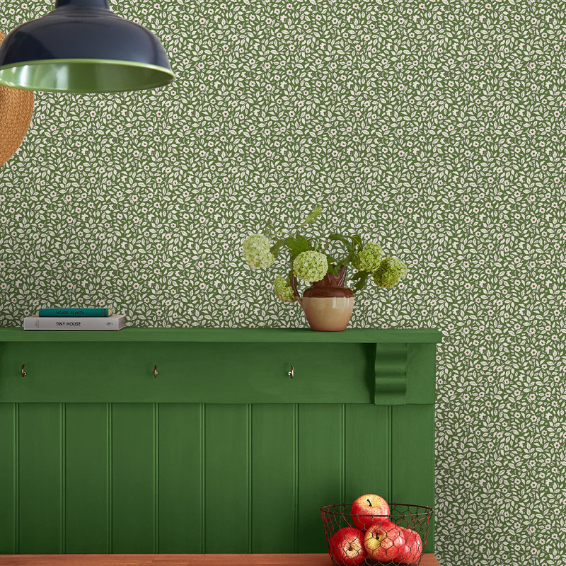 Joules Ditsy Floral Print Floral 10m x 52cm Matte Wallpaper Roll, Green